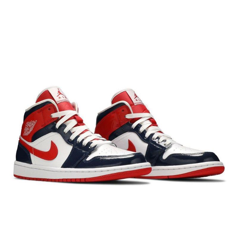 Air Jordan 1 Mid Tummansininen Punainen Valkoinen Naisten Kengät