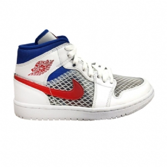 Air Jordan 1 Mid Valkoinen Harmaa Sininen Punainen Naisten Kengät
