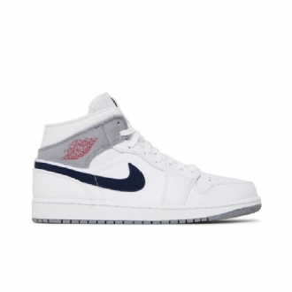 Air Jordan 1 Mid Valkoinen Harmaa Siniset Miesten Kengät
