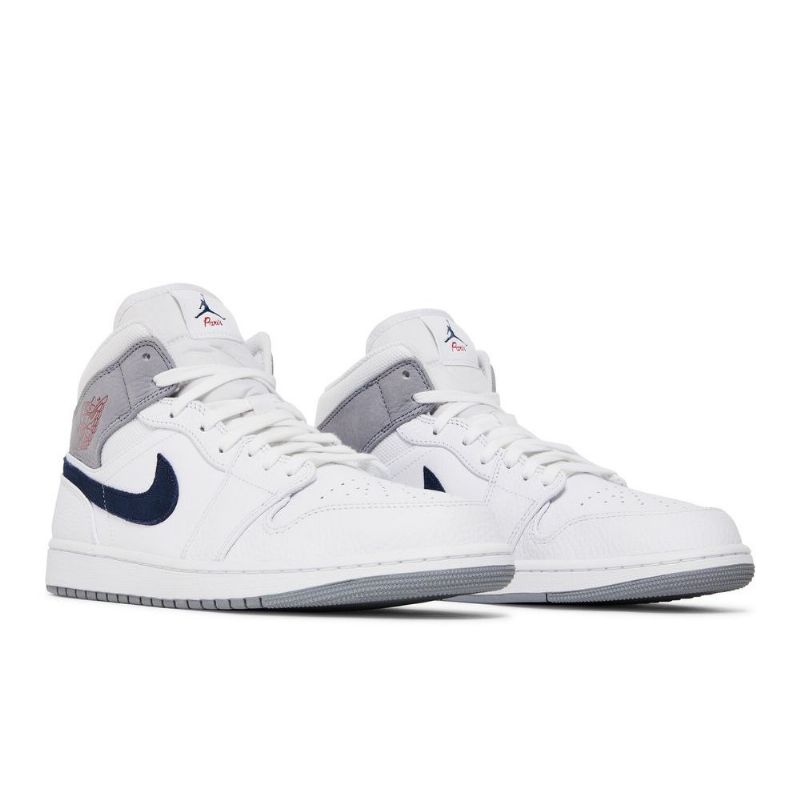 Air Jordan 1 Mid Valkoinen Harmaa Siniset Miesten Kengät