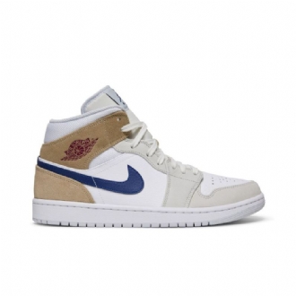 Air Jordan 1 Mid Valkoinen Khaki Sininen Miesten Kengät