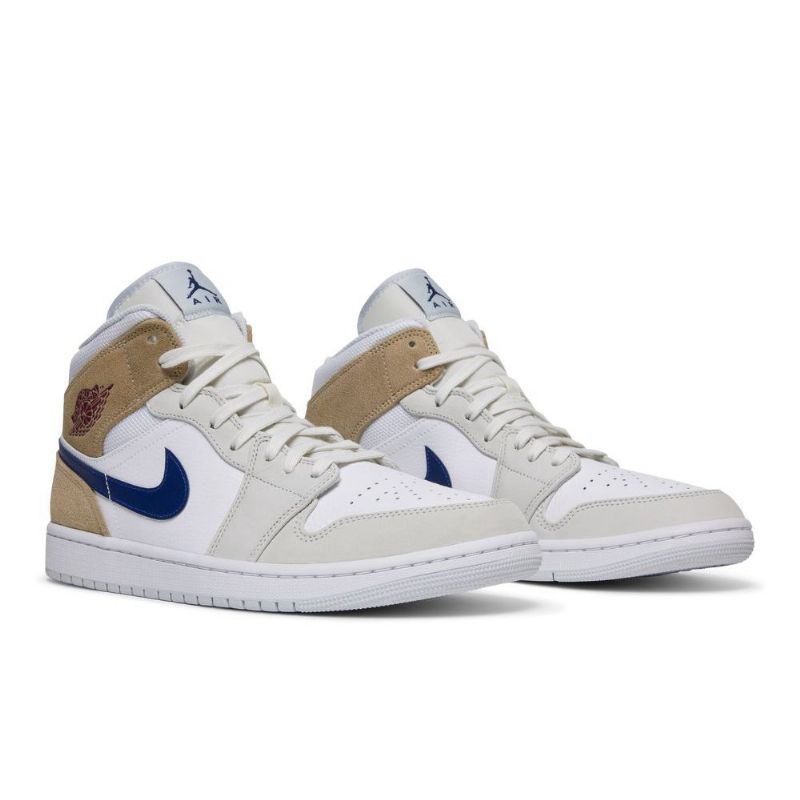 Air Jordan 1 Mid Valkoinen Khaki Sininen Miesten Kengät