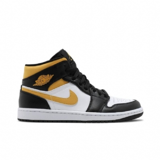 Air Jordan 1 Mid Valkoinen Musta Kulta Miesten Kengät