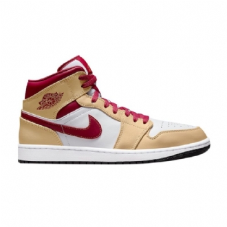 Air Jordan 1 Mid Valkoinen Punainen Khaki Miesten Kengät