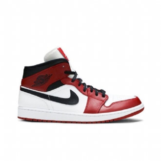 Air Jordan 1 Mid Valkoinen Punainen Musta Miesten Kengät
