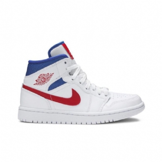 Air Jordan 1 Mid Valkoinen Punainen Sininen Naisten Kengät
