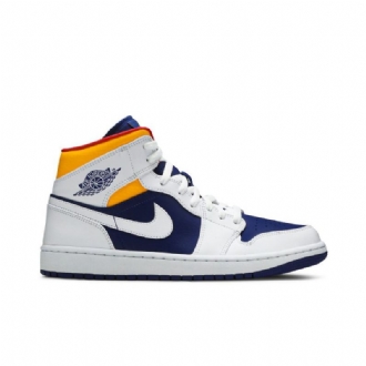 Air Jordan 1 Mid Valkoinen Sininen Oranssi Miesten Kengät