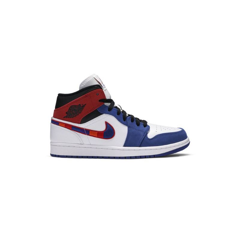 Air Jordan 1 Mid Valkoinen Sininen Punainen Musta Miesten Kengät