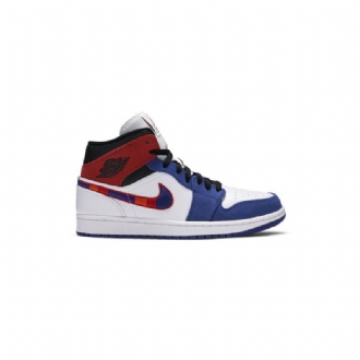 Air Jordan 1 Mid Valkoinen Sininen Punainen Musta Miesten Kengät