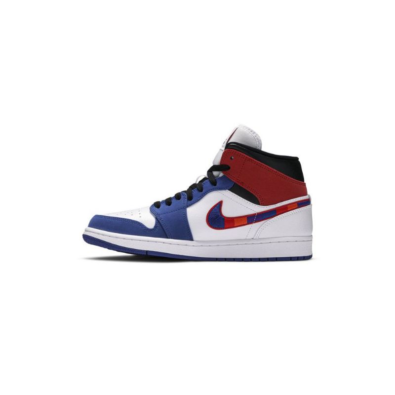 Air Jordan 1 Mid Valkoinen Sininen Punainen Musta Miesten Kengät