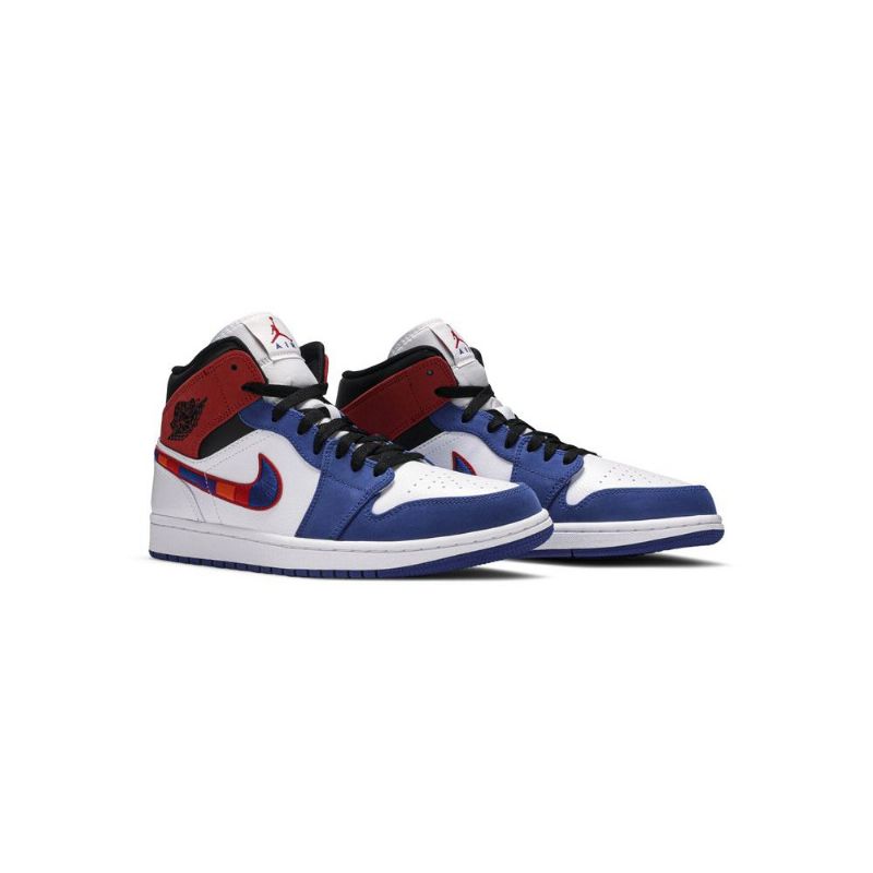 Air Jordan 1 Mid Valkoinen Sininen Punainen Musta Miesten Kengät