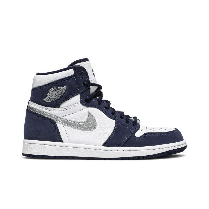 Air Jordan 1 Retro High Co.jp Valkoiset Laivastonsiniset Hopeiset Miesten Kengät