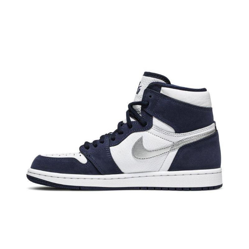 Air Jordan 1 Retro High Co.jp Valkoiset Laivastonsiniset Hopeiset Miesten Kengät