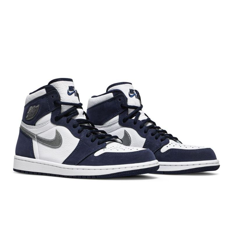 Air Jordan 1 Retro High Co.jp Valkoiset Laivastonsiniset Hopeiset Miesten Kengät