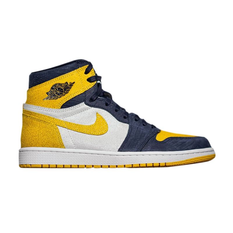 Air Jordan 1 Retro High Og Pe Valkoiset Keltaiset Laivastonsiniset Miesten Kengät