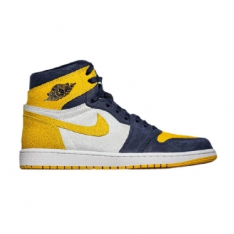 Air Jordan 1 Retro High Og Pe Valkoiset Keltaiset Laivastonsiniset Miesten Kengät