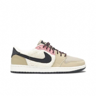 Air Jordan 1 Retro Matala Fleece Beige Musta Vaaleanpunainen Valkoinen Naisten Kengät